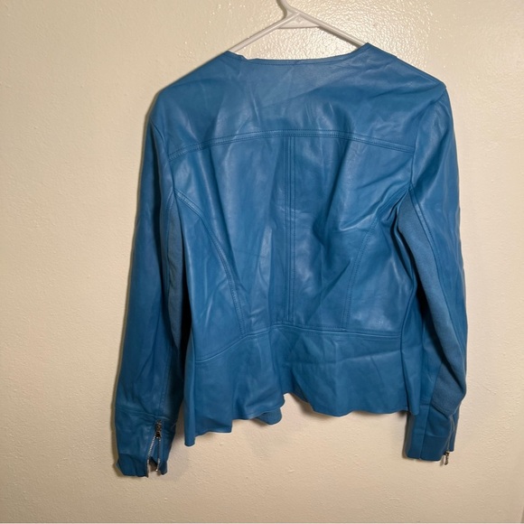 INC International Concepts Vegan Leather Draped Front Jacket Blue M - Picture 8 of 13